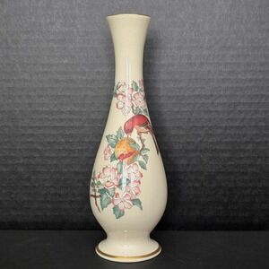 Vtg 80's Lenox Serenade Bud Vase Ivory Porcelain 24k Gold Trim‎ Bird Floral USA